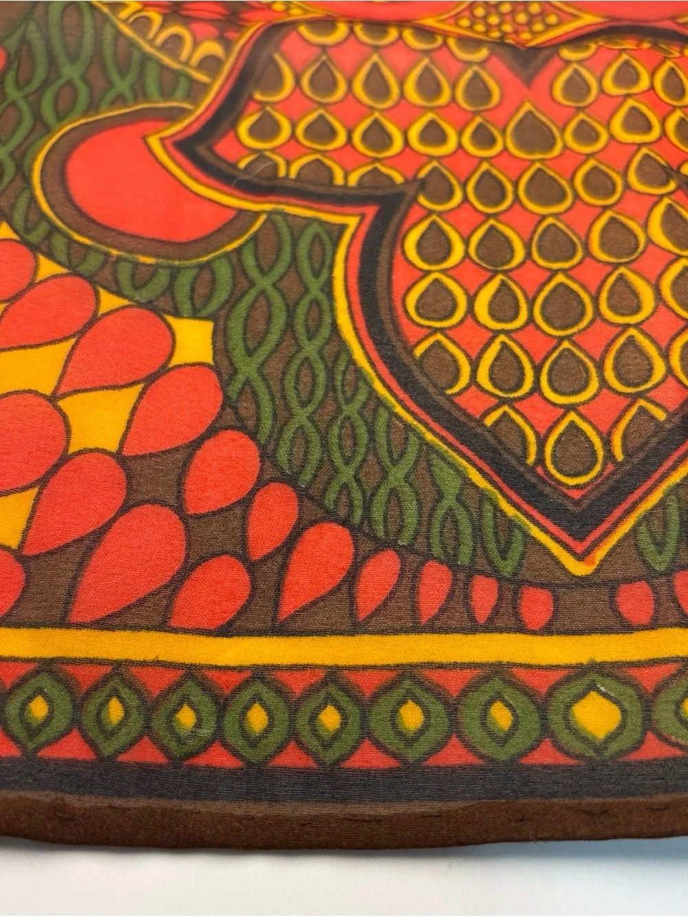 Women's Patterned Silk Scarf in Red, Brown & Green 9 1/2”x44” Retro Vintage